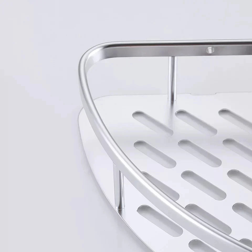 Corner Bathroom Shelf Steel 28 x 36 cm | 2-Tier Silver Sector Design | Rust-Resistant Wall-Mounted Storage Unit 4