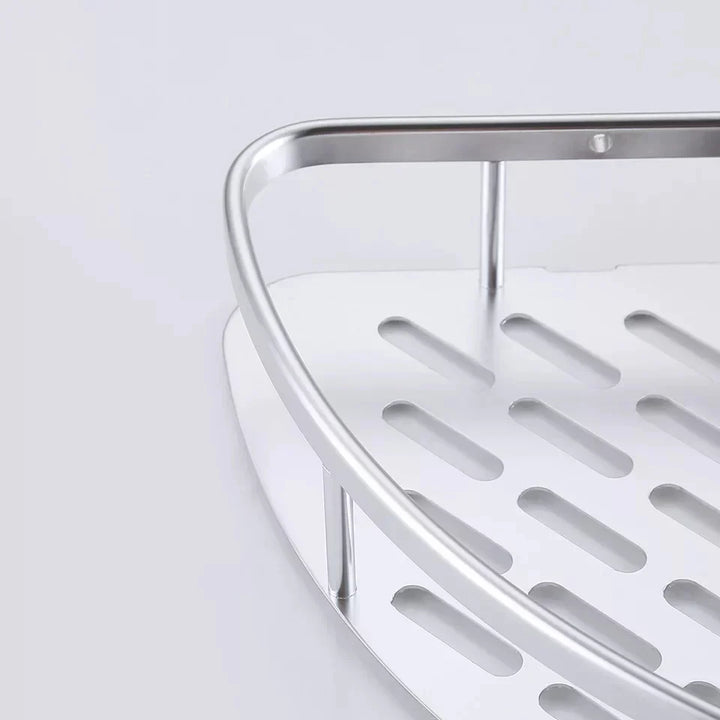 Corner Bathroom Shelf Steel 28 x 36 cm | 2-Tier Silver Sector Design | Rust-Resistant Wall-Mounted Storage Unit 4