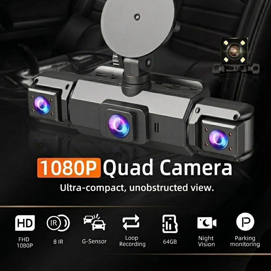 4-Camera Dash Cam System | 1920P Front | 720P Side & Rear | Night Vision | WiFi | Up To 32GB