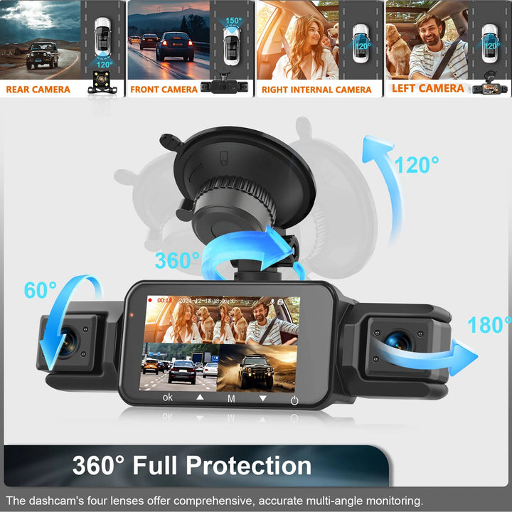 4-Camera Dash Cam System | 1920P Front | 720P Side &amp; Rear | Night Vision | WiFi | Up To 32GB