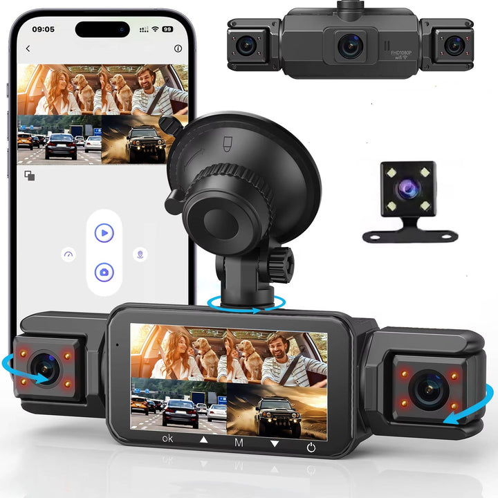 4-Camera Dash Cam System | 1920P Front | 720P Side &amp; Rear | Night Vision | WiFi | Up To 32GB