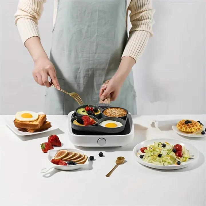 4-Section Frying Pan with Maifan Stone Coating | Non-Stick Egg Cooker