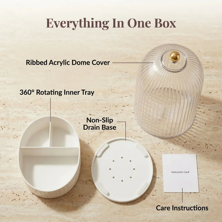 Covered Toothbrush Holder Vanity Organiser | 360-Degree Rotating Tray &amp; Sealed Dust-Proof Dome | Holds 7 Bathroom Accessories 3