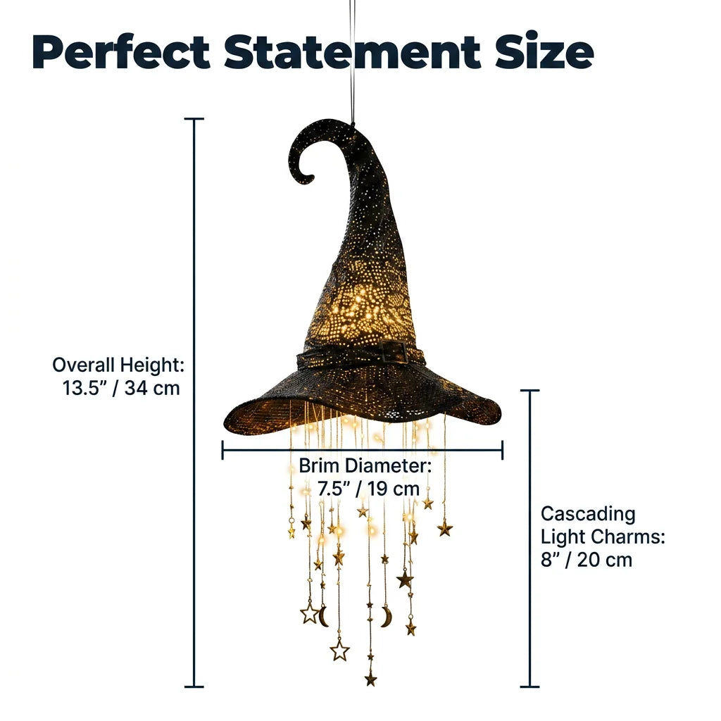 Hanging Witch Hat Light Halloween Decoration | Cascading LED Stars &amp; Moons | Battery-Powered, Glows Up to 30 Days 4