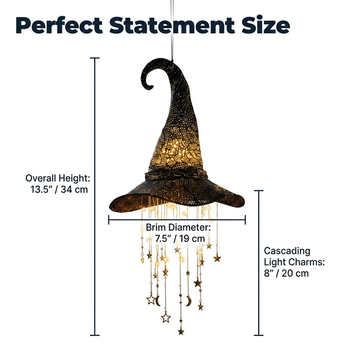 Hanging Witch Hat Light Halloween Decoration | Cascading LED Stars &amp; Moons | Battery-Powered, Glows Up to 30 Days 4