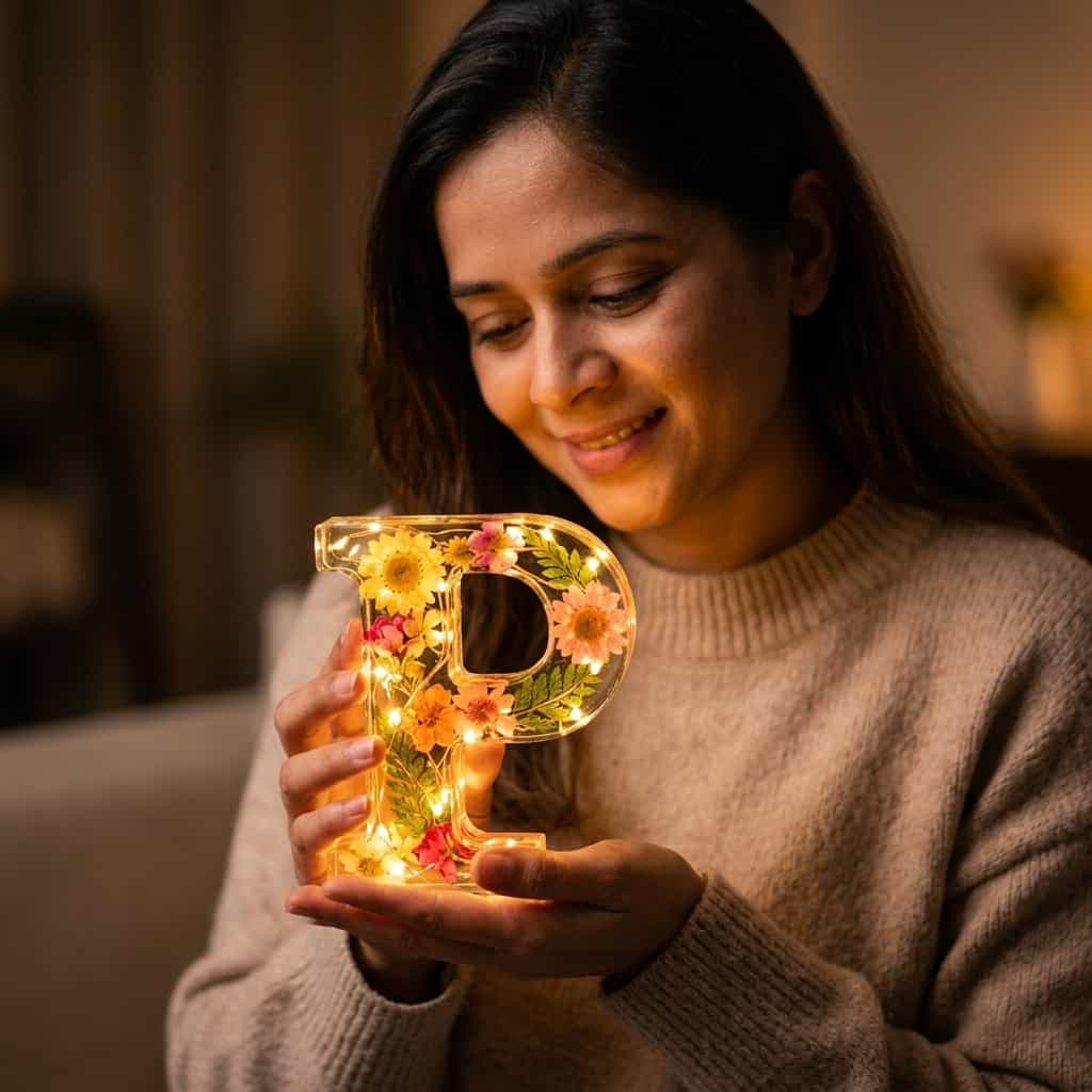 Flower Letter Lamp Resin | Real Dried Flowers &amp; LED Night Light | Personalised Initial Keepsake That Never Fades 6