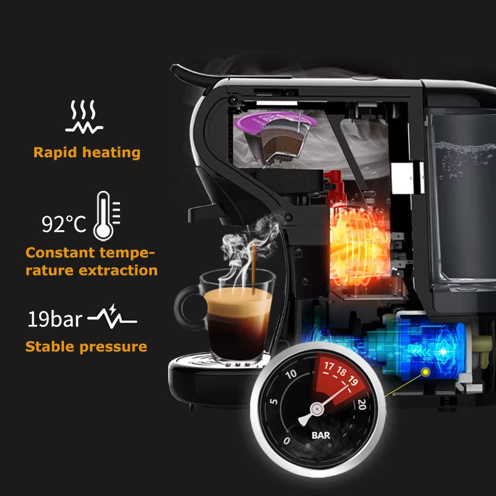 4-in-1 Coffee Machine | 19-Bar Pressure | Nespresso &amp; K-Cup Compatible | 25 Sec Brew | 68dB