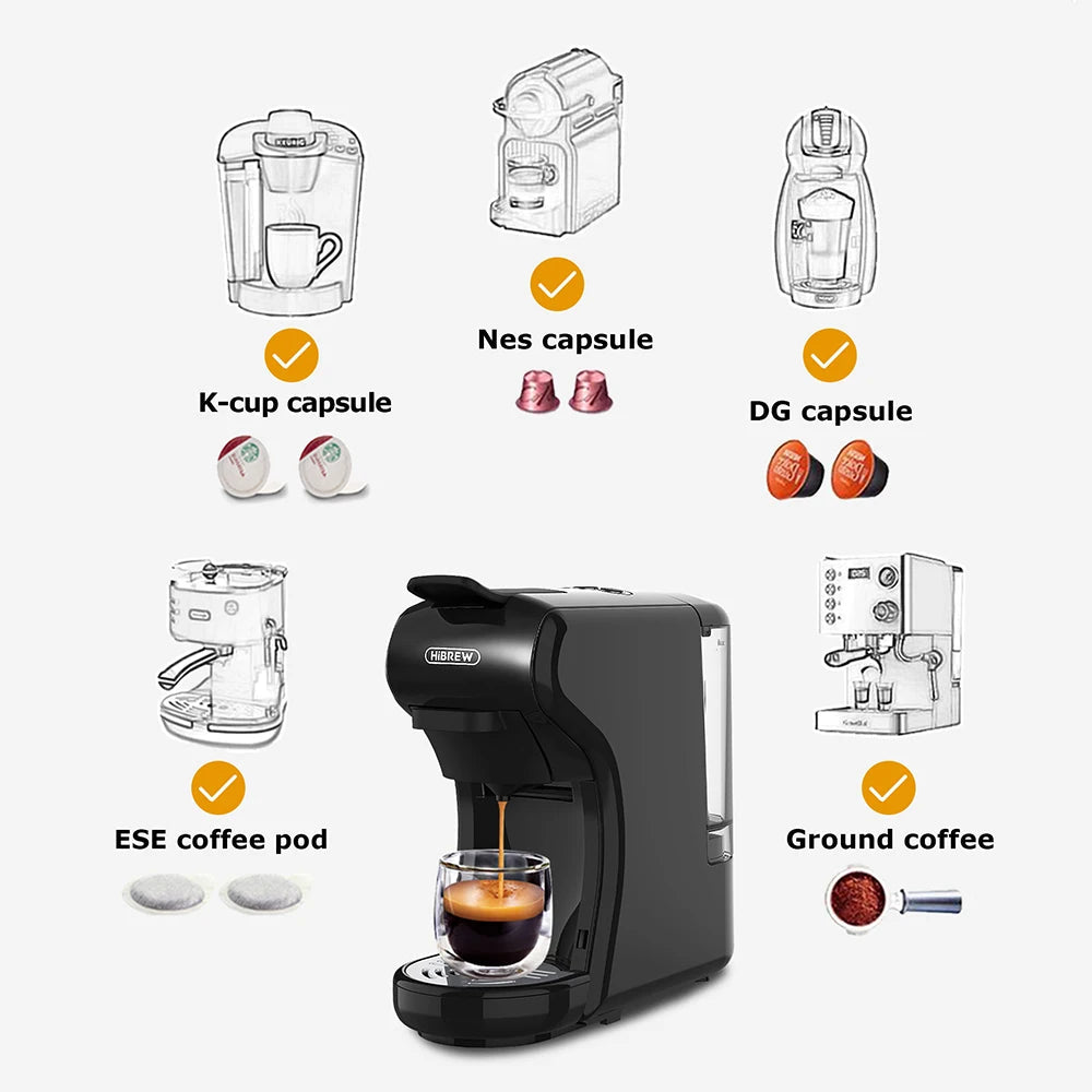 4-in-1 Coffee Machine | 19-Bar Pressure | Nespresso &amp; K-Cup Compatible | 25 Sec Brew | 68dB