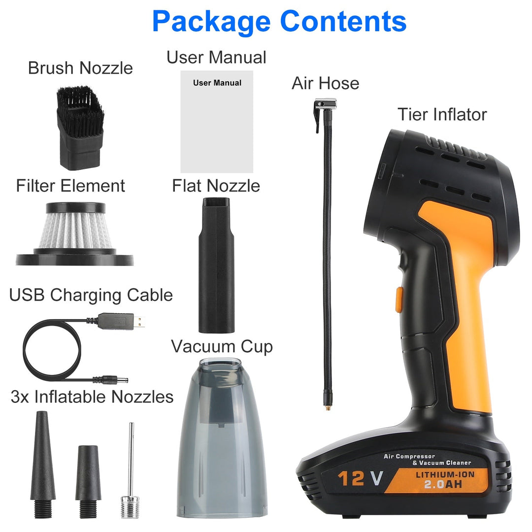 4-in-1 Cordless Car Vacuum &amp; Tyre Inflator | 9000Pa | 120W | 6000mAh | LED Light | Auto Shut-Off
