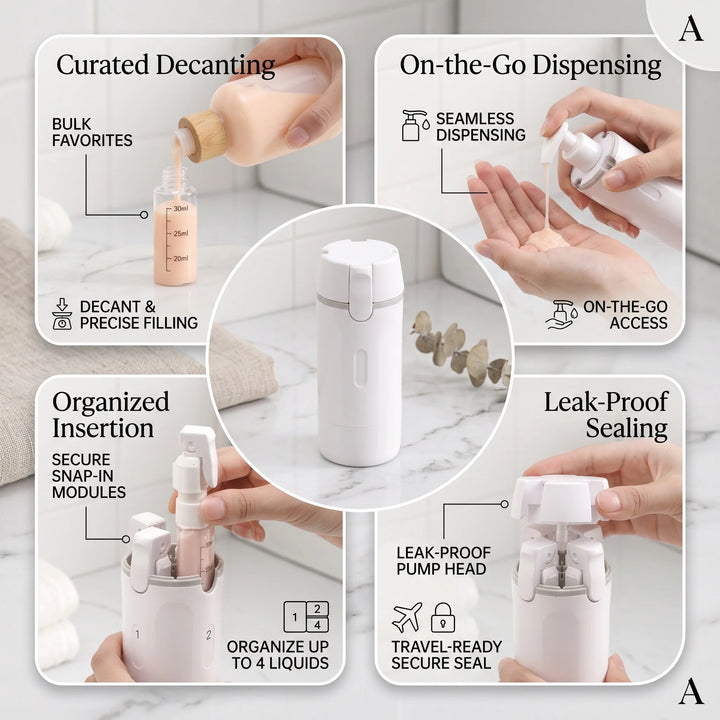 4-in-1 Travel Hygiene Storage | Press Top, Four Chambers