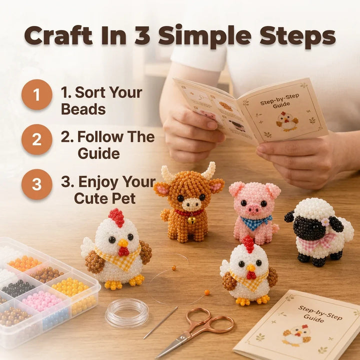 3D Bead Animal Craft Kit | Complete Beginner Kit with Tools &amp; Guide | Detailed Handmade Animal Figures for Home Décor Display 2