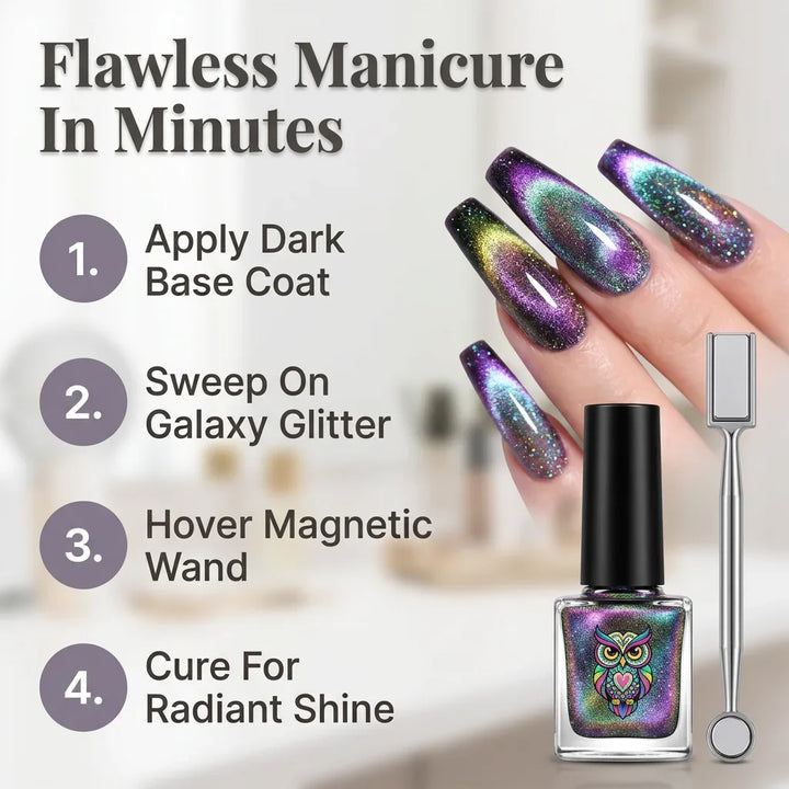 Magnetic Galaxy Nail Polish Kit | 8 Shades, Black Base Coat, Dual-Sided Magnet | Create 9D Salon-Style Nail Art at Home 3