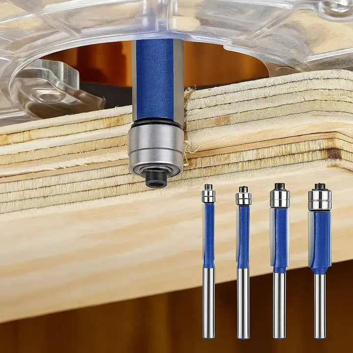 4-Piece Flush Trim Router Bit Set with Double Bearings - Image 1