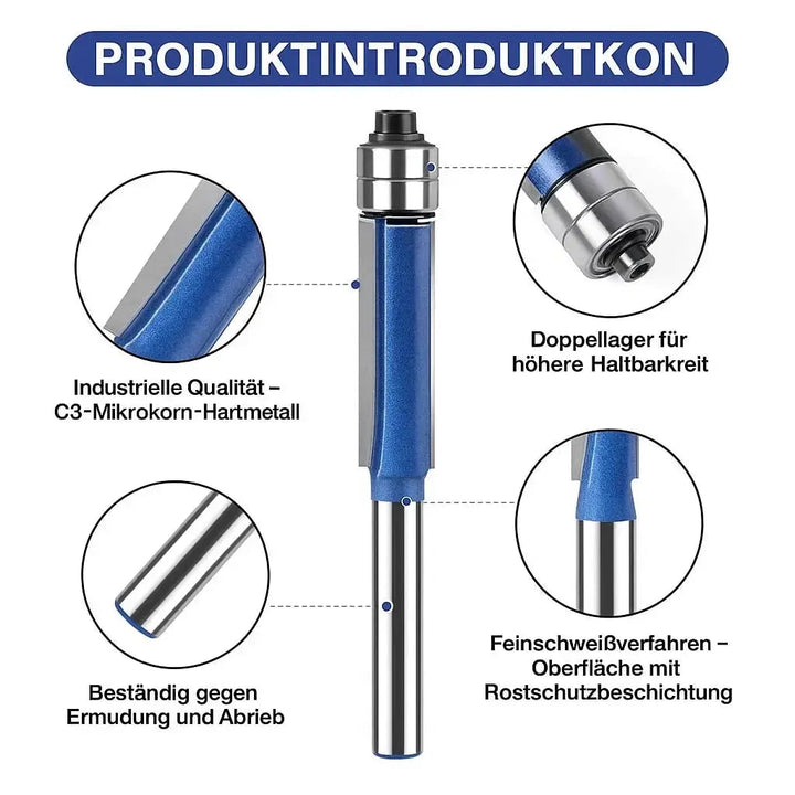 4-Piece Flush Trim Router Bit Set with Double Bearings - Image 2