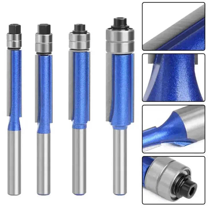 4-Piece Flush Trim Router Bit Set with Double Bearings - Image 3
