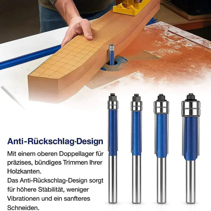 4-Piece Flush Trim Router Bit Set with Double Bearings - Image 4