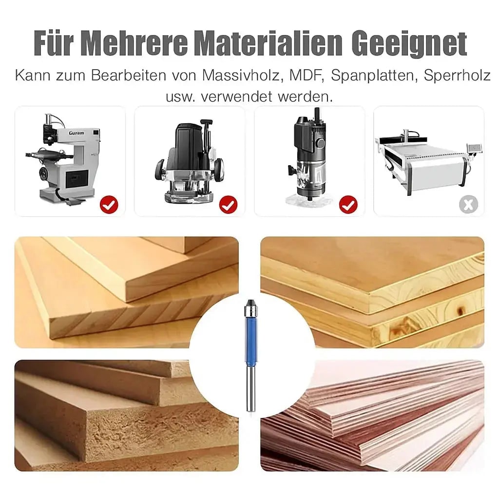 4-Piece Flush Trim Router Bit Set with Double Bearings - Image 5