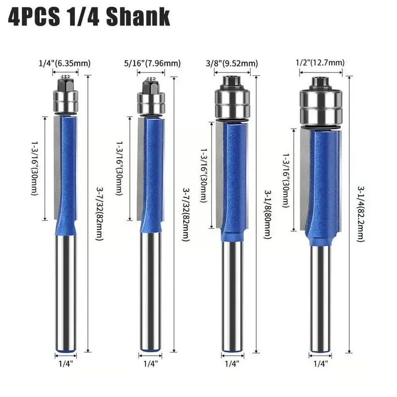 4-Piece Flush Trim Router Bit Set with Double Bearings - Image 7