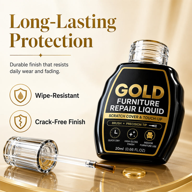 Gold Touch-Up Paint 20 ml | Dual-Tip Brush &amp; Precision Applicator | High-Gloss Metallic Finish for Furniture Repair 6