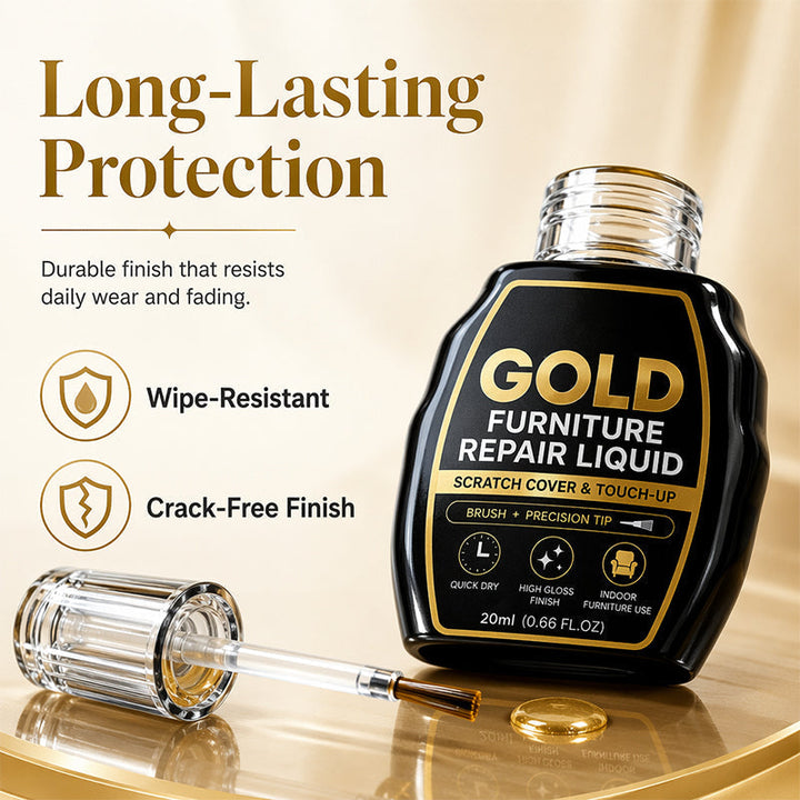 Gold Touch-Up Paint 20 ml | Dual-Tip Brush &amp; Precision Applicator | High-Gloss Metallic Finish for Furniture Repair 6