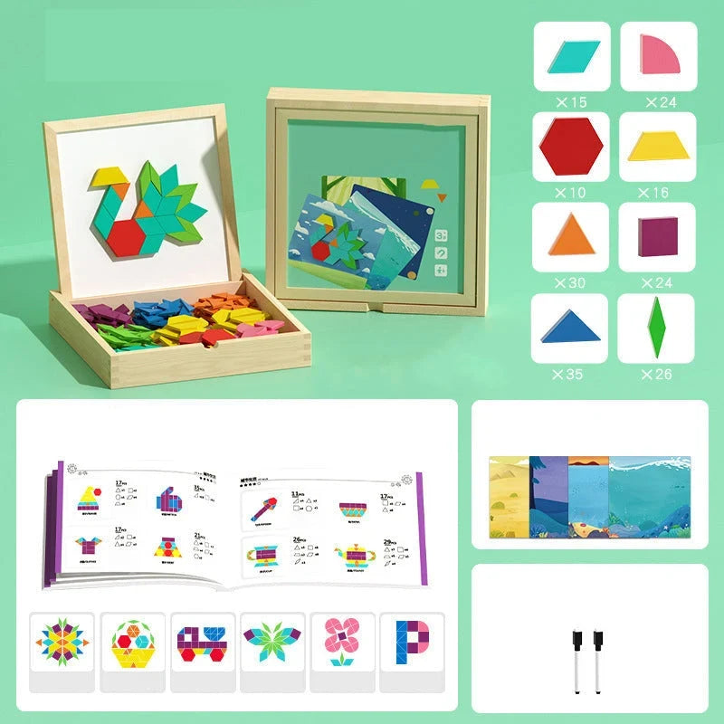 Magnetic Building Blocks Set Wooden Tiles Storage Case 9