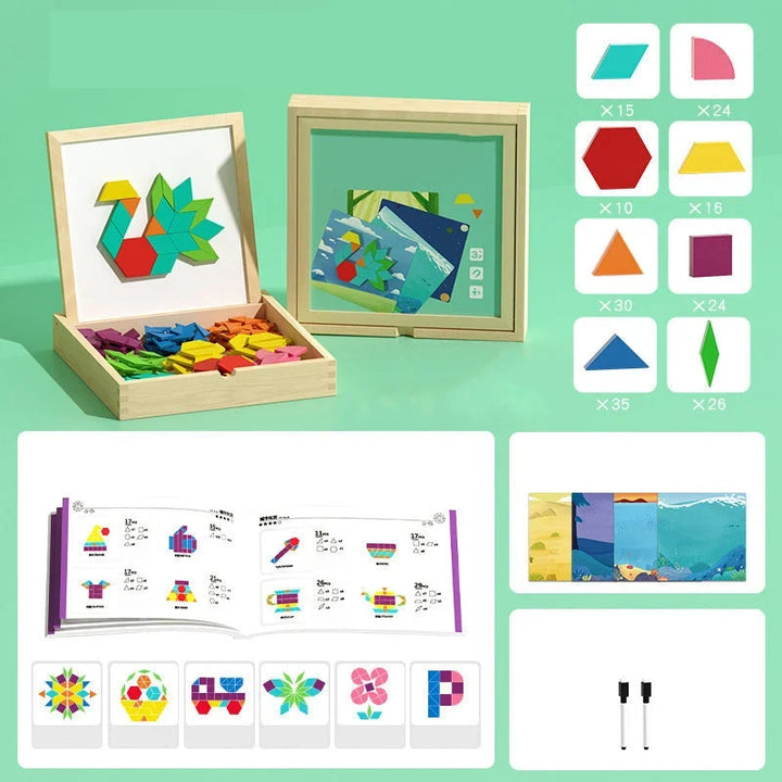 Magnetic Building Blocks Set Wooden Tiles Storage Case 9