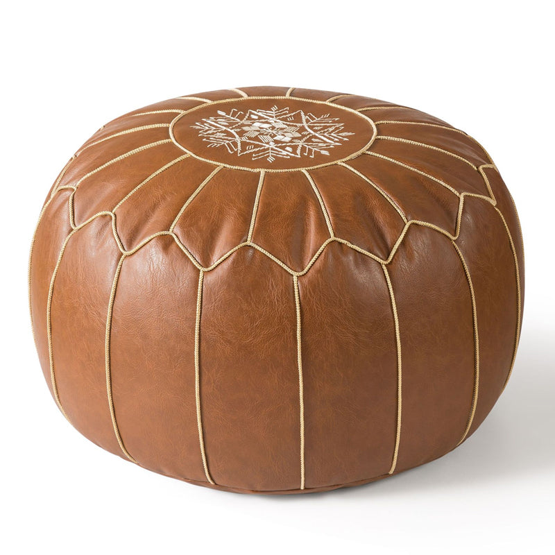 Storage Ottoman Waterproof Embroidered Round Pouf with Side Handle 10