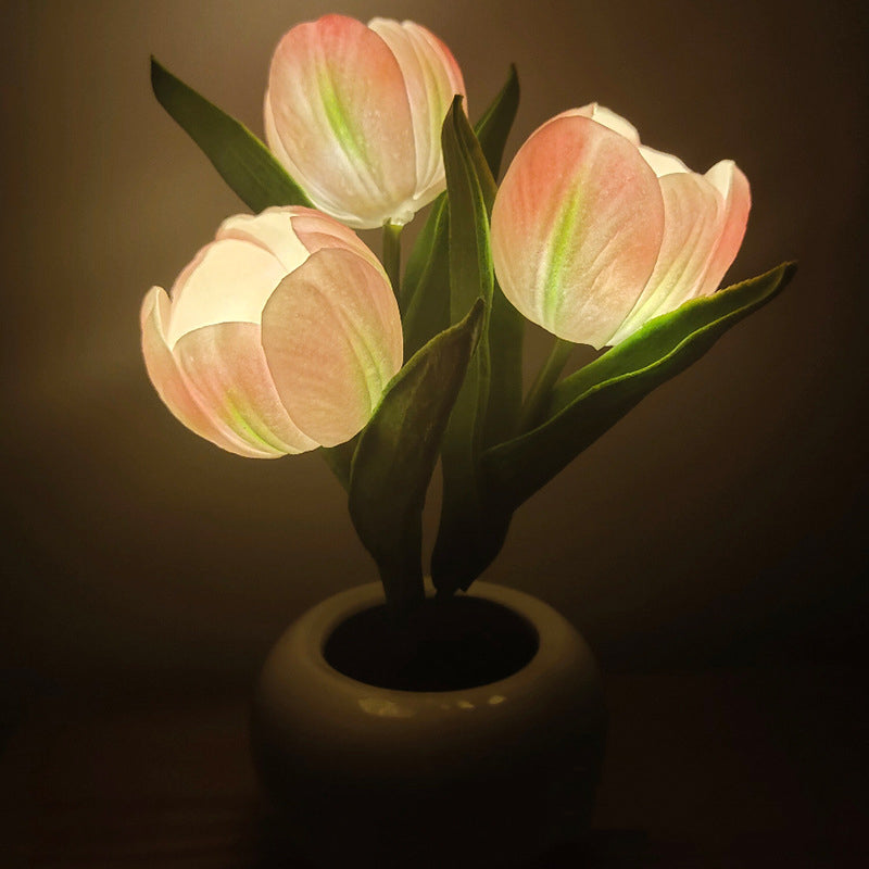 Mood Lighting Table Lamp Tulip Ceramic Pot USB Powered with Warm Glow 12