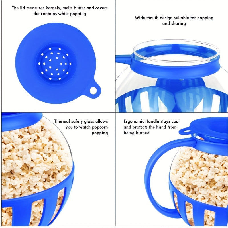 Glass Popcorn Maker, Heat-Resistant Borosilicate, 1.9 Litre Capacity | Red or Blue | Microwave Use, No Oil, Dishwasher Safe 7