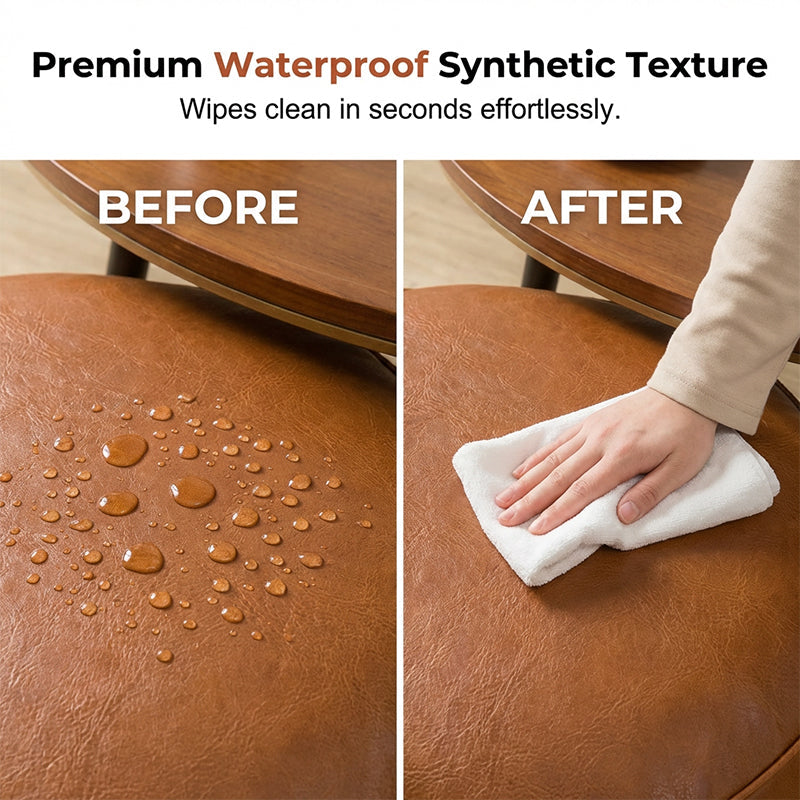 Storage Ottoman Waterproof Embroidered Round Pouf with Side Handle 8