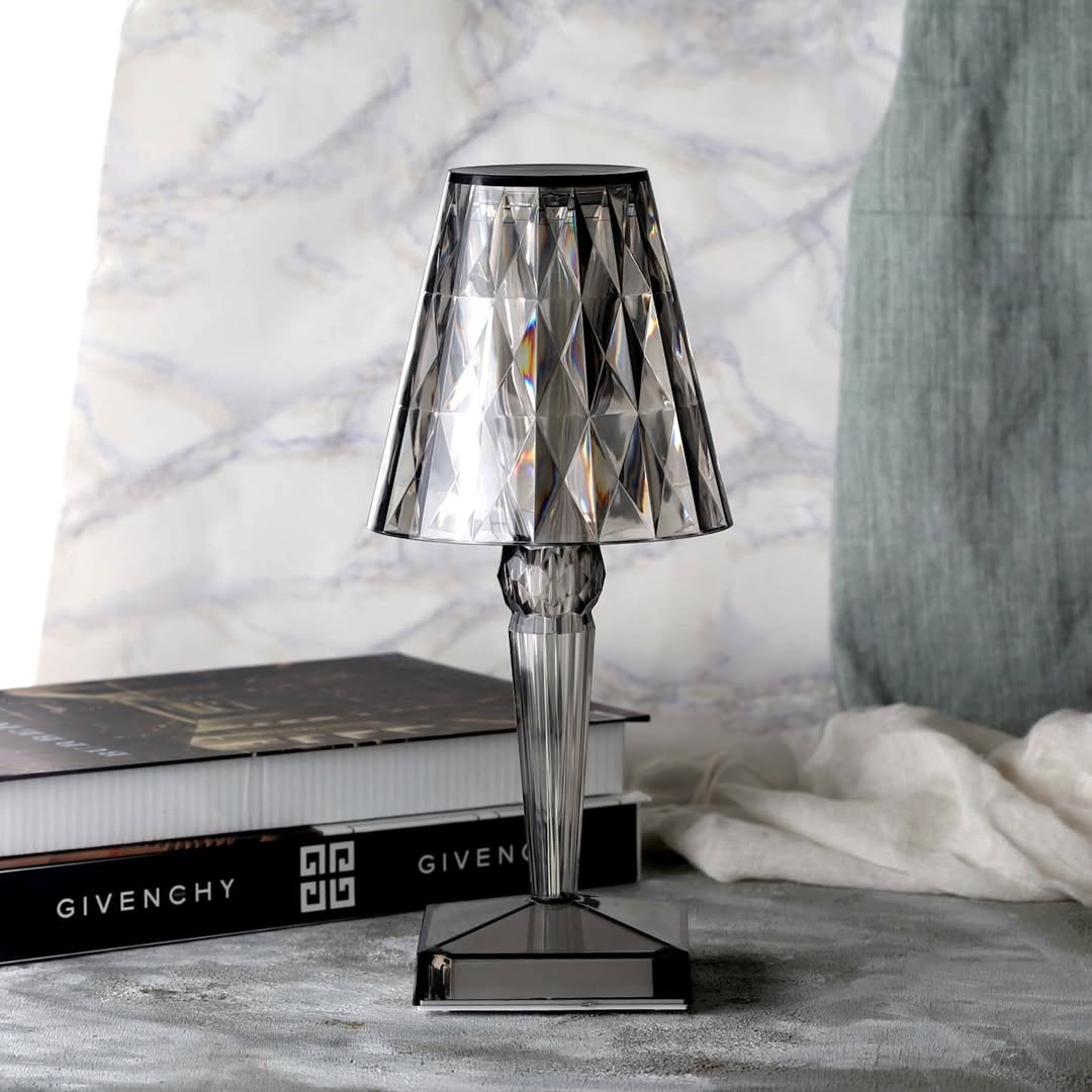 Crystal Table Lamp Acrylic 26 x 12 cm | Touch Control, Rechargeable | 3 Light Colours, USB Charging Cable Included 8