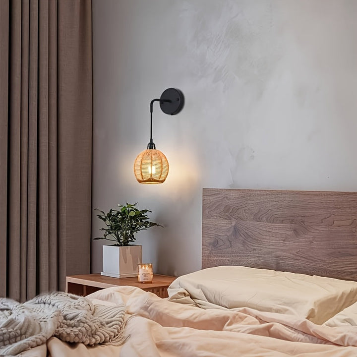 Handwoven Rattan Wall Lamp | Adjustable Arm Metal Frame Sconce | Warm Ambient Bedside &amp; Living Room Wall Light 3