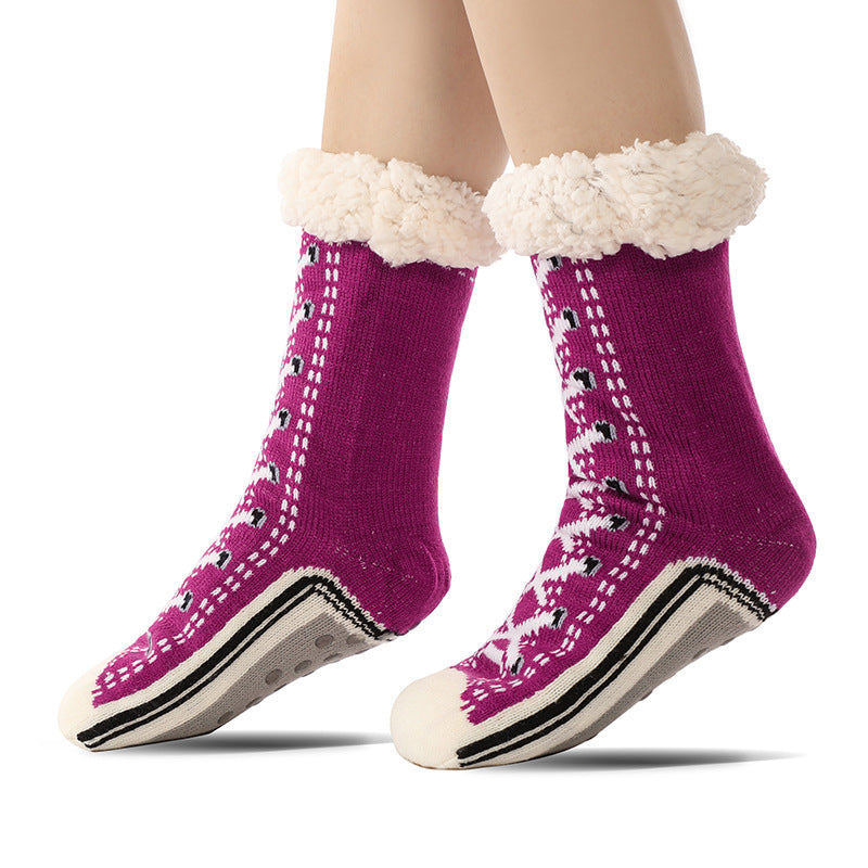 Anti-Slip Crew Socks Grip Sole Moisture-Wicking Jacquard Knit 10