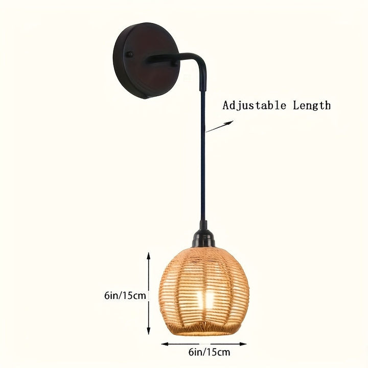 Handwoven Rattan Wall Lamp | Adjustable Arm Metal Frame Sconce | Warm Ambient Bedside &amp; Living Room Wall Light 4