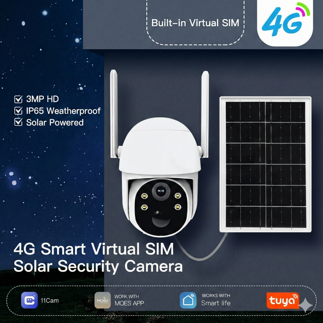 4G LTE Solar Security Camera | 2K HD | AI Motion Detection | IP65 | 360° Pan | Two-Way Audio