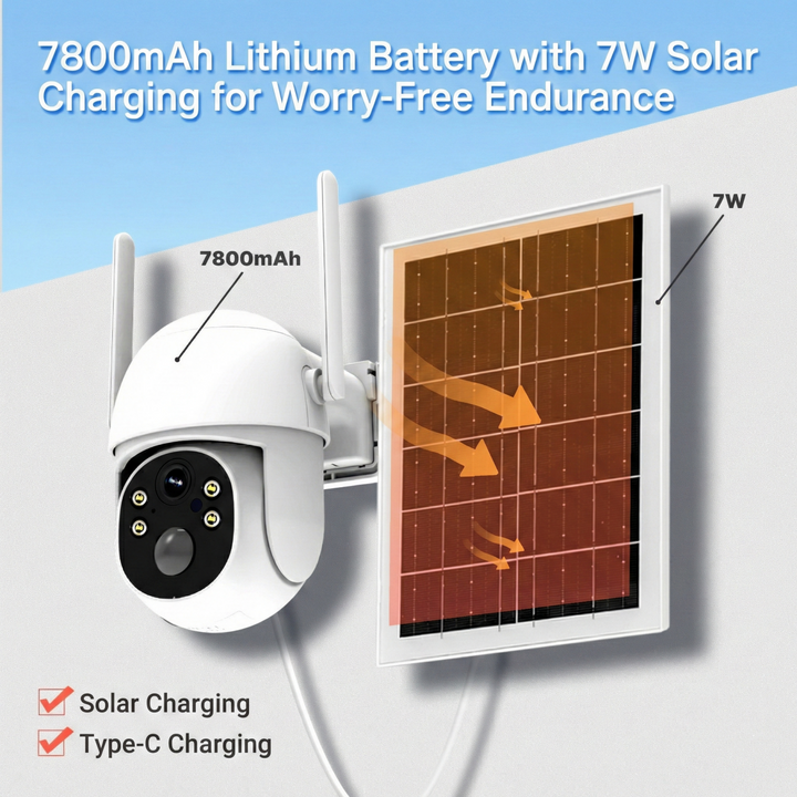 4G LTE Solar Security Camera | 2K HD | AI Motion Detection | IP65 | 360° Pan | Two-Way Audio