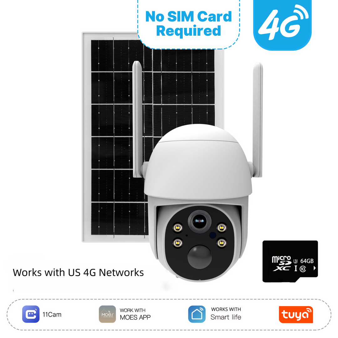 4G LTE Solar Security Camera | 2K HD | AI Motion Detection | IP65 | 360° Pan | Two-Way Audio
