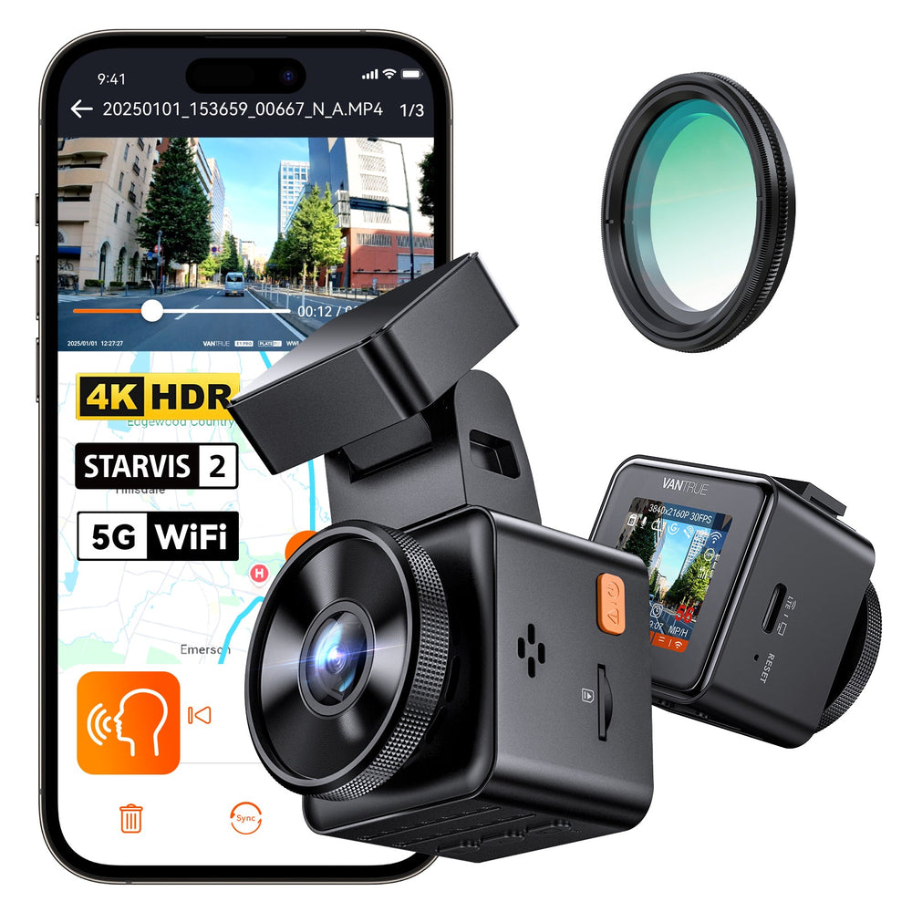 4K Dash Cam | Enhanced Night Vision | 5GHz WiFi | GPS | 24/7 Parking Mode | Compact