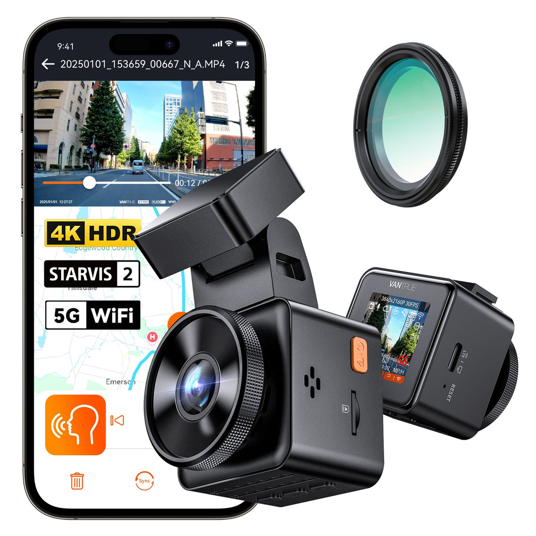 4K Dash Cam | Enhanced Night Vision | 5GHz WiFi | GPS | 24/7 Parking Mode | Compact