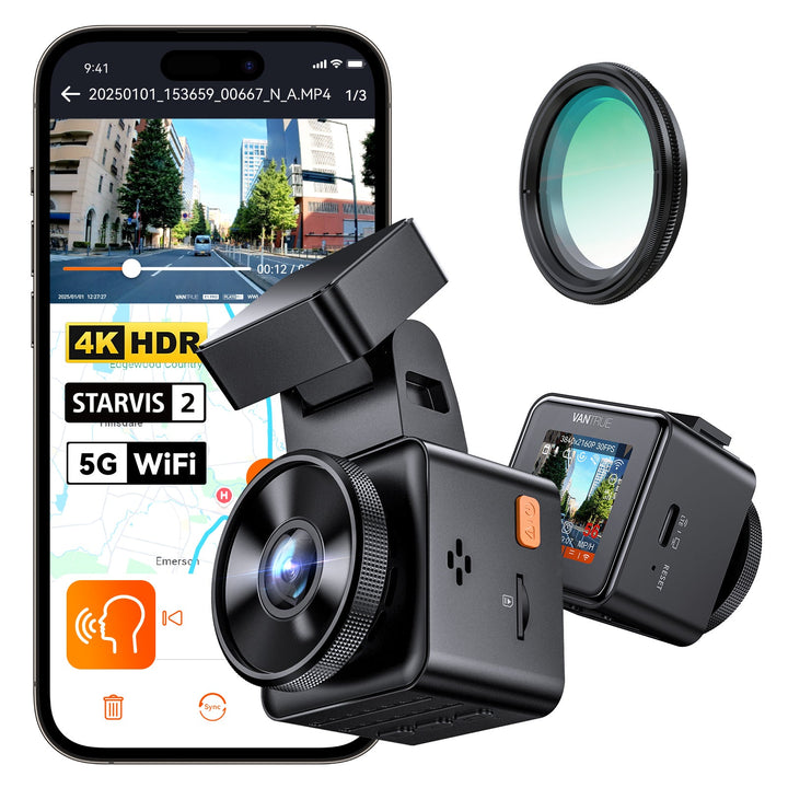 4K Dash Cam | Enhanced Night Vision | 5GHz WiFi | GPS | 24/7 Parking Mode | Compact