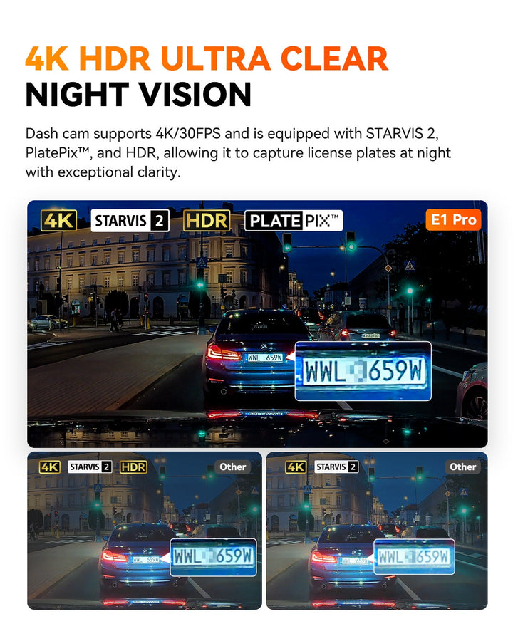 4K Dash Cam | Enhanced Night Vision | 5GHz WiFi | GPS | 24/7 Parking Mode | Compact