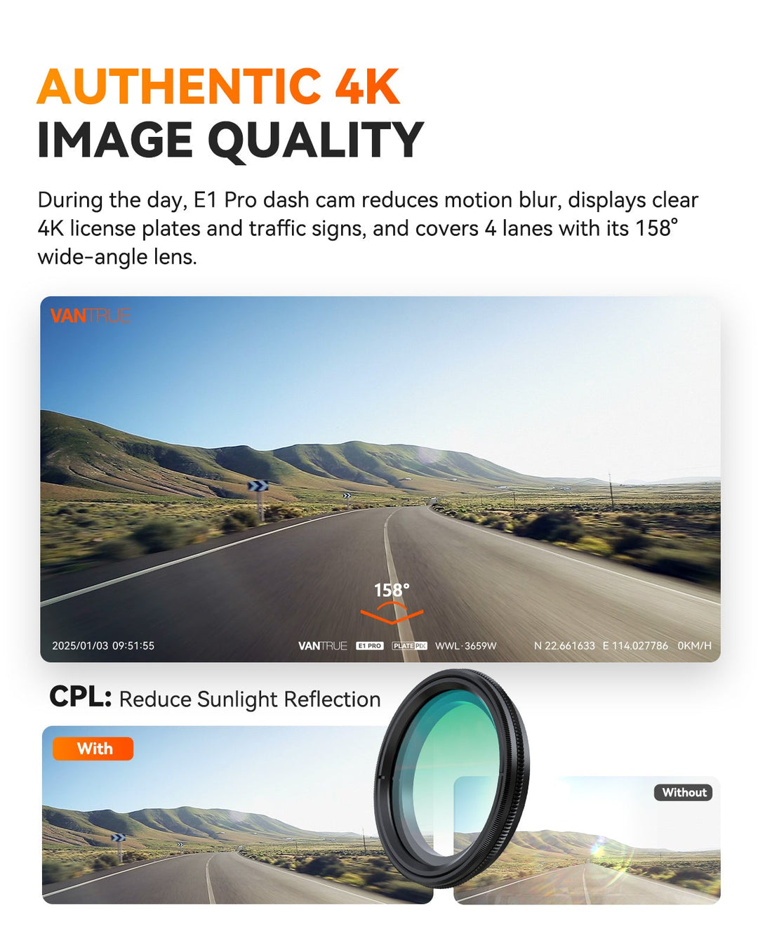4K Dash Cam | Enhanced Night Vision | 5GHz WiFi | GPS | 24/7 Parking Mode | Compact