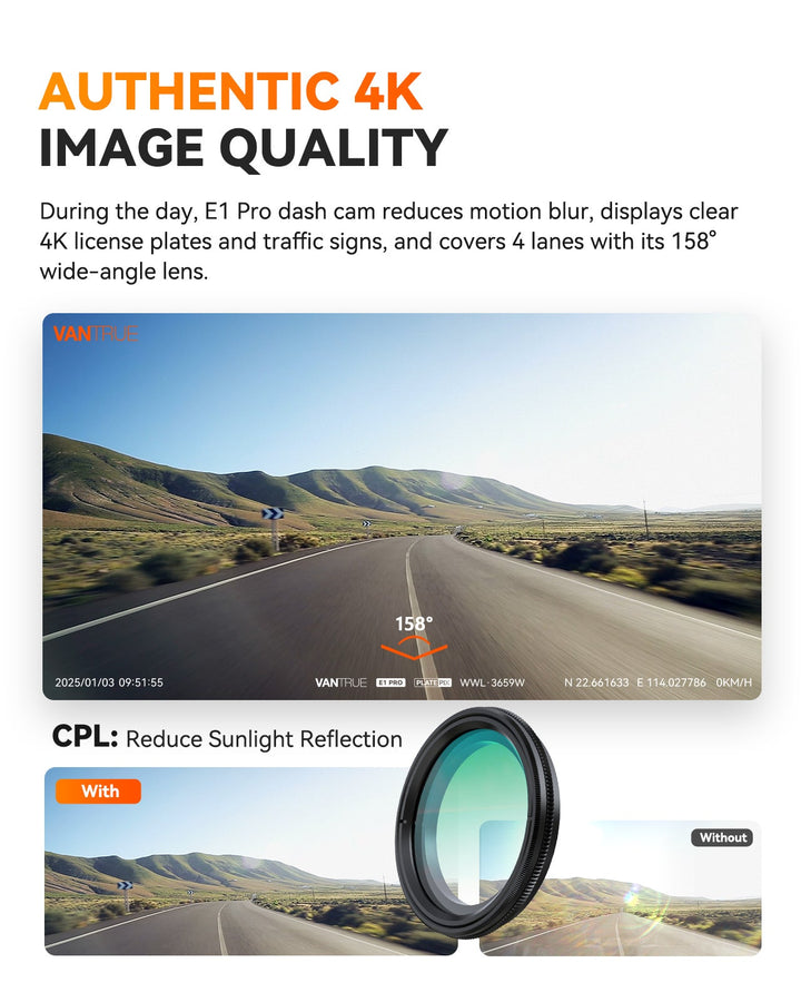 4K Dash Cam | Enhanced Night Vision | 5GHz WiFi | GPS | 24/7 Parking Mode | Compact
