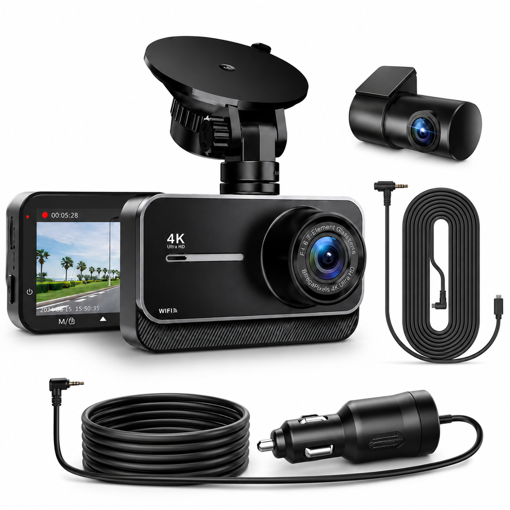 4K Dual Dash Cam | WiFi & GPS | 24H Parking Mode | 170° Wide Angle | Max 256GB | Night Vision