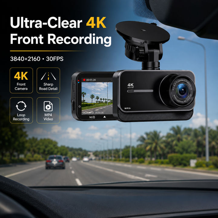 4K Dual Dash Cam | WiFi &amp; GPS | 24H Parking Mode | 170° Wide Angle | Max 256GB | Night Vision