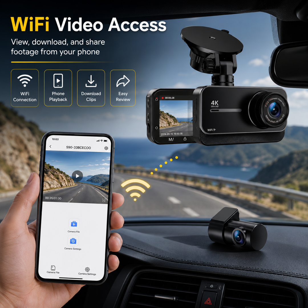 4K Dual Dash Cam | WiFi &amp; GPS | 24H Parking Mode | 170° Wide Angle | Max 256GB | Night Vision