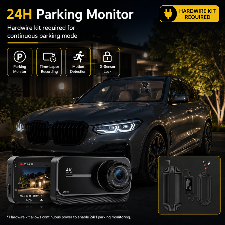 4K Dual Dash Cam | WiFi &amp; GPS | 24H Parking Mode | 170° Wide Angle | Max 256GB | Night Vision