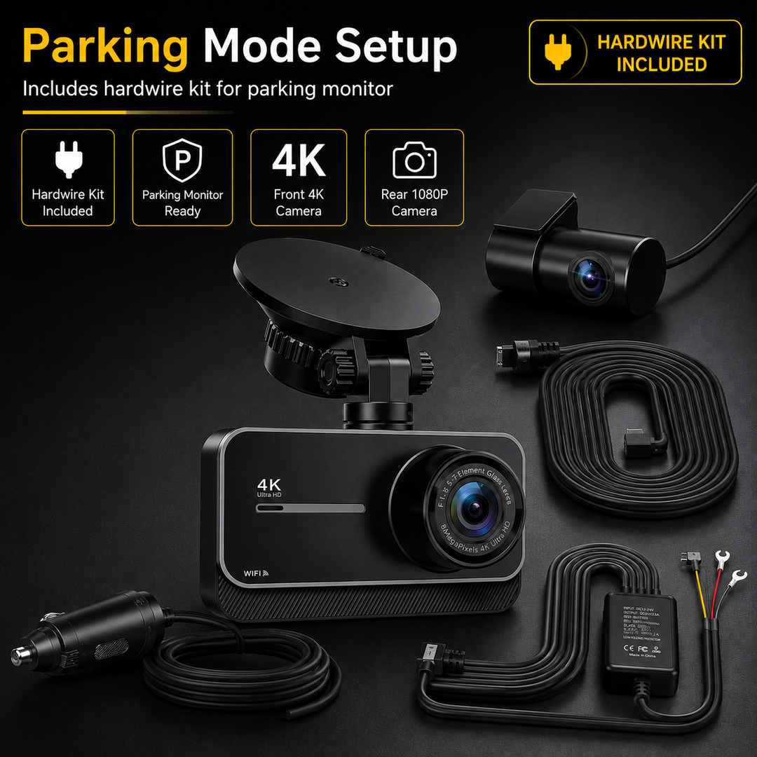 4K Dual Dash Cam | WiFi &amp; GPS | 24H Parking Mode | 170° Wide Angle | Max 256GB | Night Vision