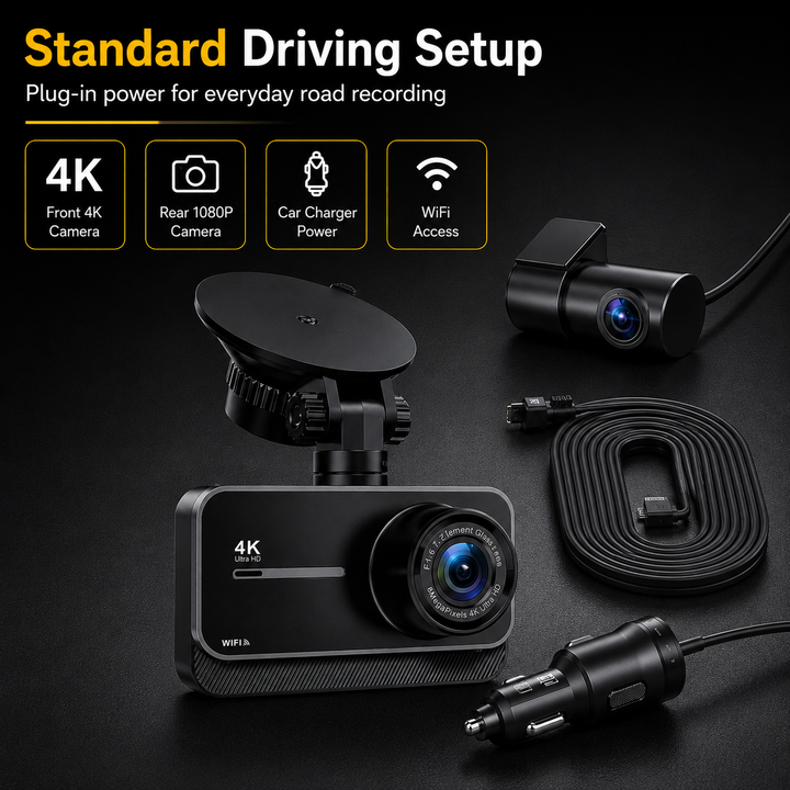 4K Dual Dash Cam | WiFi &amp; GPS | 24H Parking Mode | 170° Wide Angle | Max 256GB | Night Vision