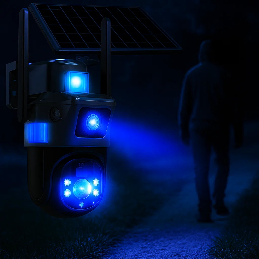 4K Solar Security Camera | Dual Lens 10x Zoom | 360° View | IP66 | 12000mAh | Two-Way Audio
